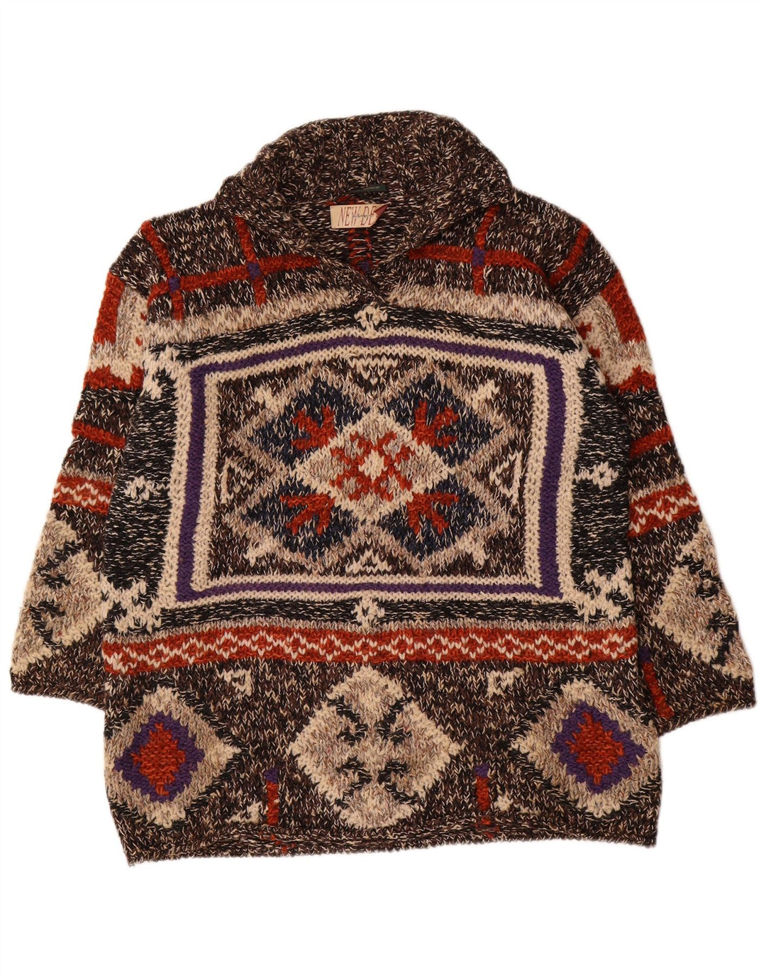 Vintage męski sweter polo, duży, wielobarwny, geometryczny