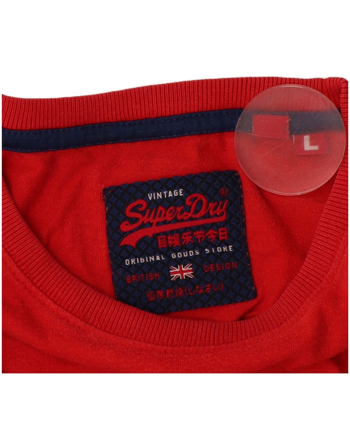 SUPERDRY Męski T-shirt z grafiką, duży, czerwony, bawełniany
