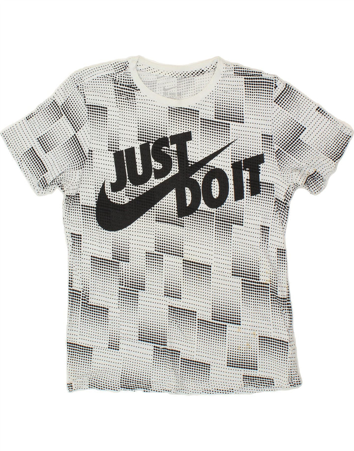 NIKE Mens Athletic Cut Graphic T-Shirt Top Medium White Spotted Cotton Vintage Nike and Second-Hand Nike from Messina Hembry 