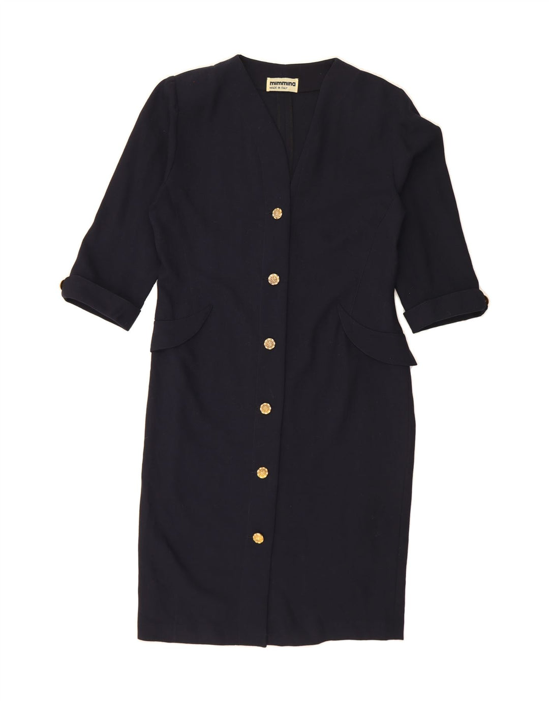 MIMMINA Womens 3/4 Sleeve Sheath Dress UK 14 Medium Navy Blue Vintage MIMMINA and Second-Hand MIMMINA from Messina Hembry 