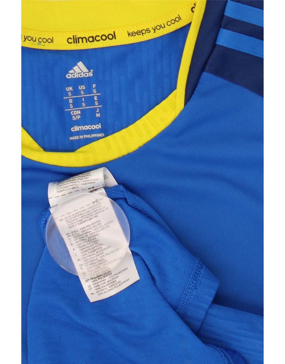 Adidas Męski T-shirt Climacool Top Mały Niebieski Poliester z blokami kolorów