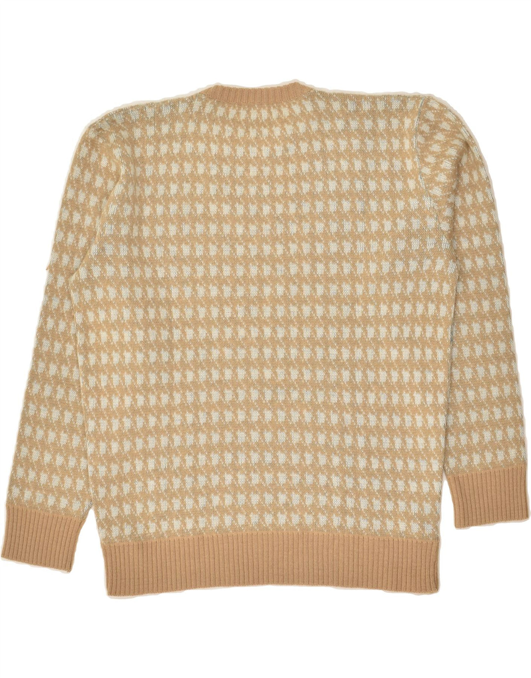 Damski sweter VINTAGE z abstrakcyjnym wzorem i okrągłym dekoltem UK 16, duży beż
