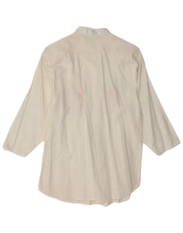 Damska bluzka koszulowa z rękawem 3/4 VINTAGE UK 14 Średniobiała w kwiaty