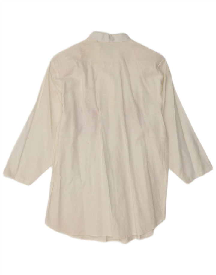 Damska bluzka koszulowa z rękawem 3/4 VINTAGE UK 14 Średniobiała w kwiaty