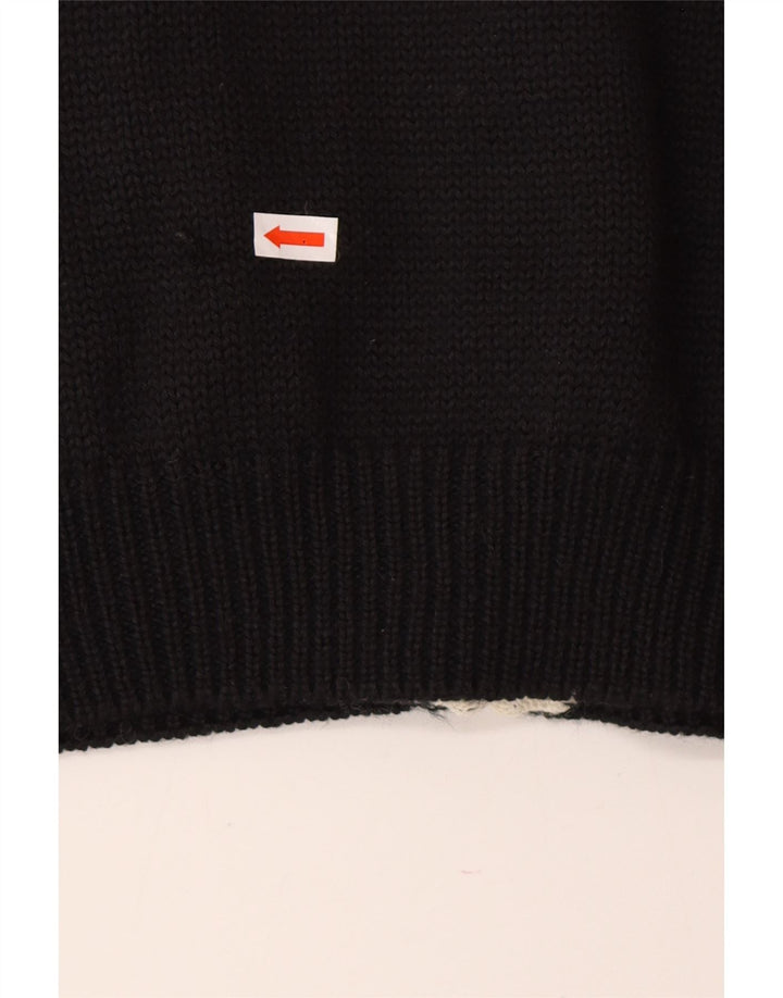 JORG PETERSON Damski sweter rozpinany EU 42, duża, czarna, wełniana w kwiaty