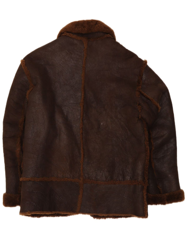 Vintage męska kurtka shearling IT 50 duża brązowa skóra