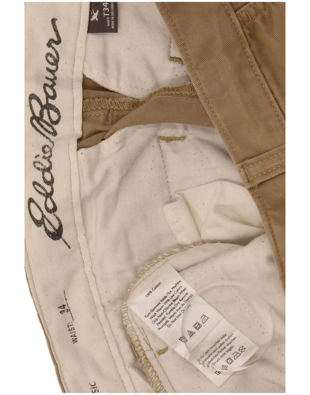 Męskie spodenki chino EDDIE BAUER W34 duże, beżowe, bawełniane