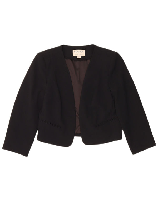Damska marynarka Monsoon Crop Open Blazer UK 10, mała, czarna, poliester