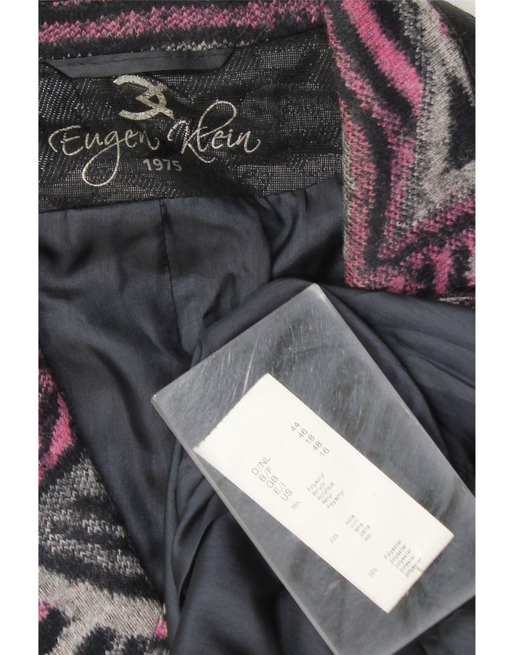 Vintage damska marynarka zapinana na 3 guziki UK 18 XL Różowy geometryczny poliakryl