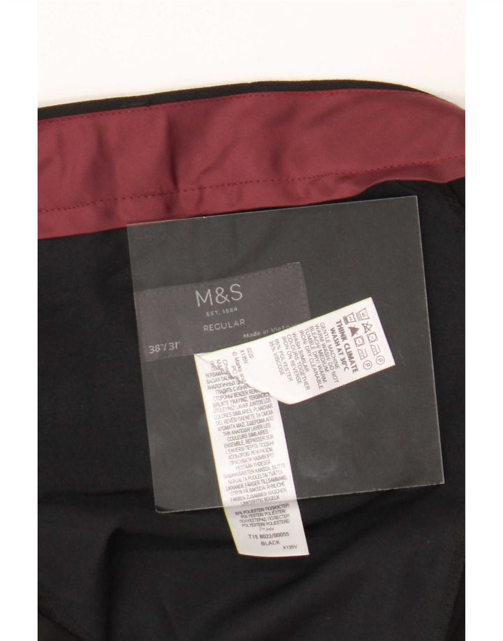 Męskie spodnie garniturowe Marks & Spencer W38 L31, czarny poliester