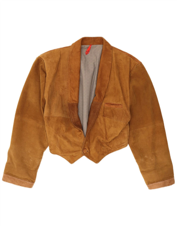 Vintage damska zamszowa kurtka oversize UK 14 ze średniej brązowej skóry