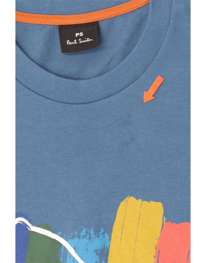 Męski T-shirt z grafiką Paul Smith, duży, niebieski, bawełniany
