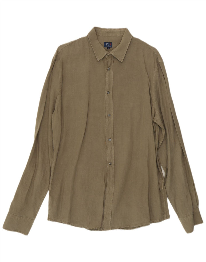 Koszula męska Trussardi Jeans, duża lniana khaki
