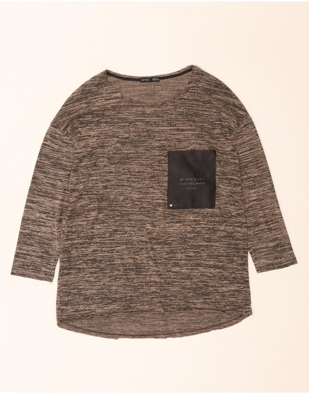 Damski top Zara z rękawem 3/4, UK 12, średni brąz, nakrapiane