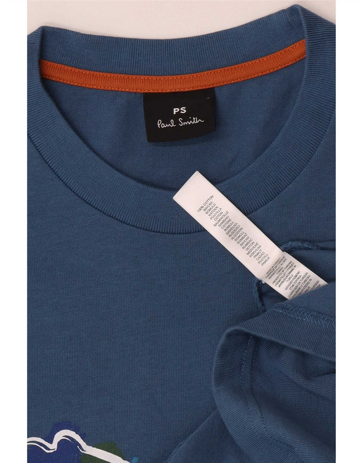 Męski T-shirt z grafiką Paul Smith, duży, niebieski, bawełniany