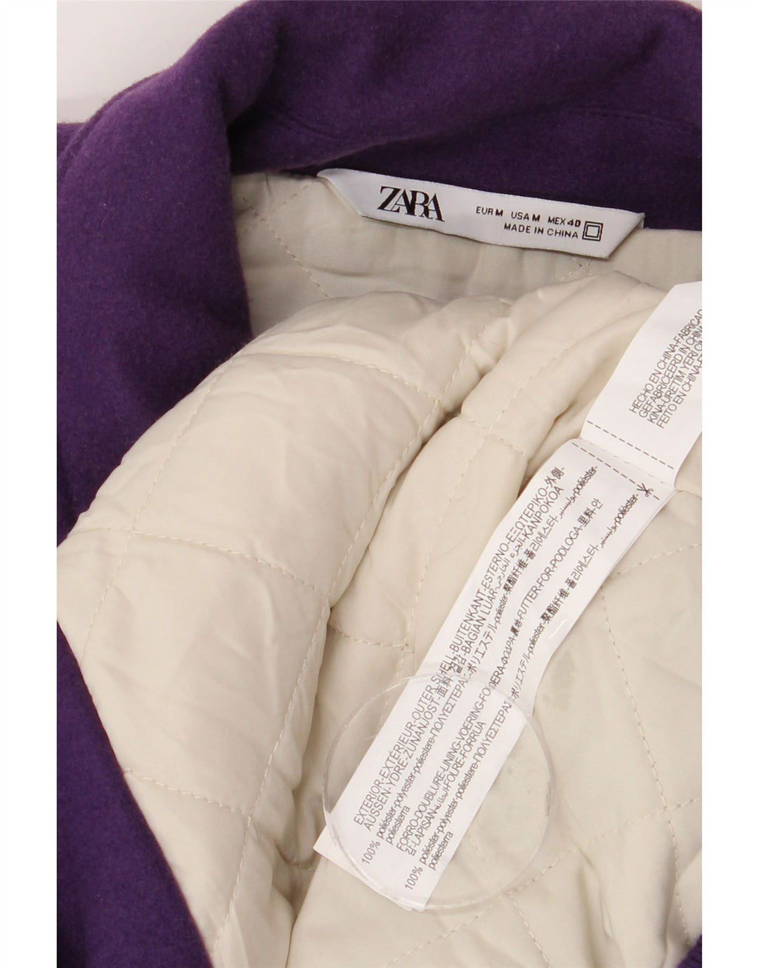 Męska kurtka ZARA Graphic Varsity UK 38, poliester w kolorze średniofioletowym