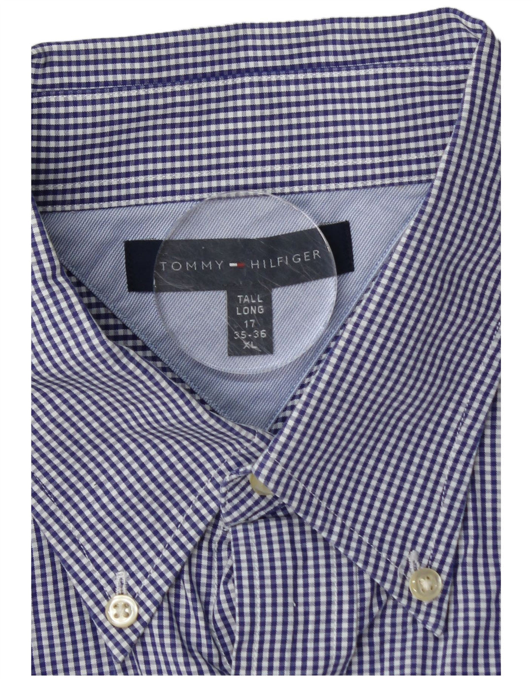 Męska wysoka koszula Tommy Hilfiger rozmiar 17 XL, niebieska bawełniana kratka