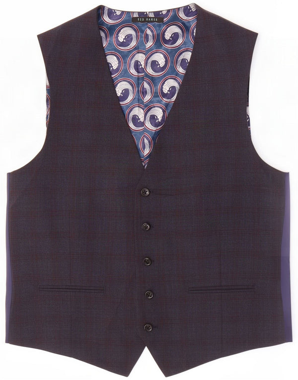 Ted Baker Mens Waistcoat IT 52 Large Navy Blue Check Wool