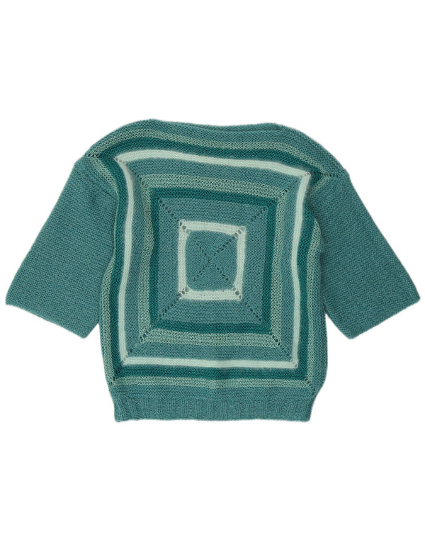 Sweter damski w stylu vintage z dekoltem w łódkę UK 14 Średni zielony geometryczny