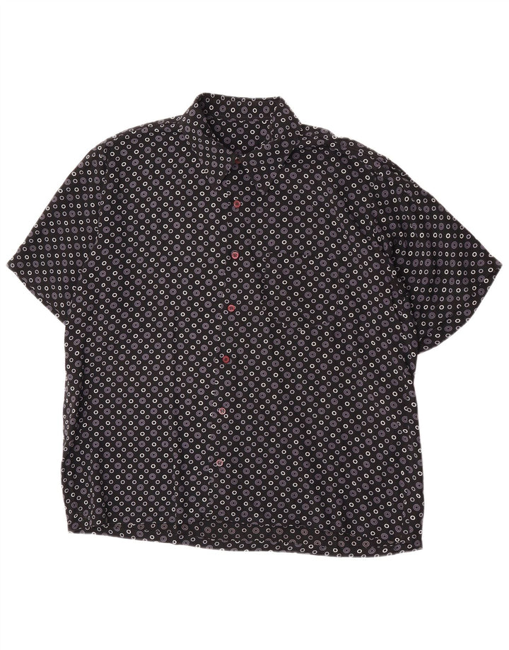 Koszula męska z krótkim rękawem w stylu vintage, średnia czarna geometryczna