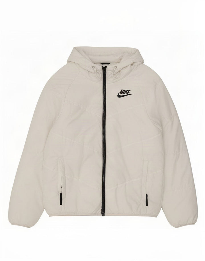 Męska kurtka wiatrówka z kapturem Nike UK 36, mała, biała, poliestrowa