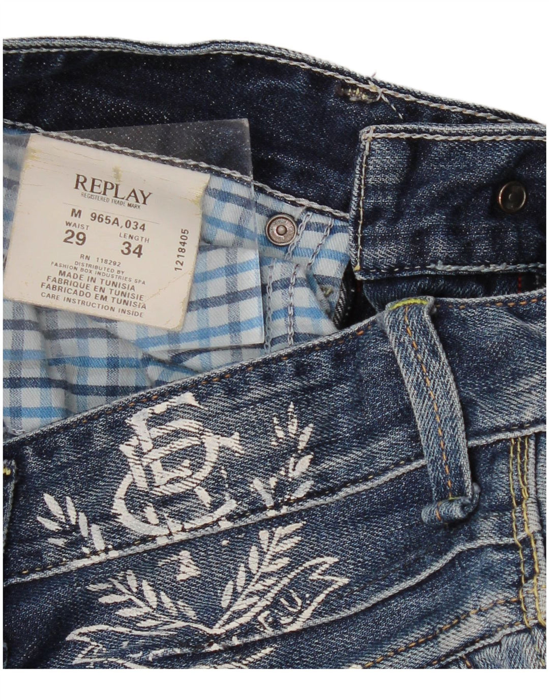 Damskie jeansy Replay Graphic Straight W29 L30 Niebieskie bawełniane