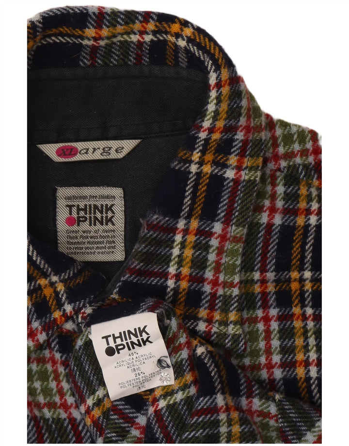 Think Różowa Męska koszula wierzchnia Flanelowa XL Granatowa, Akrylowa kratka