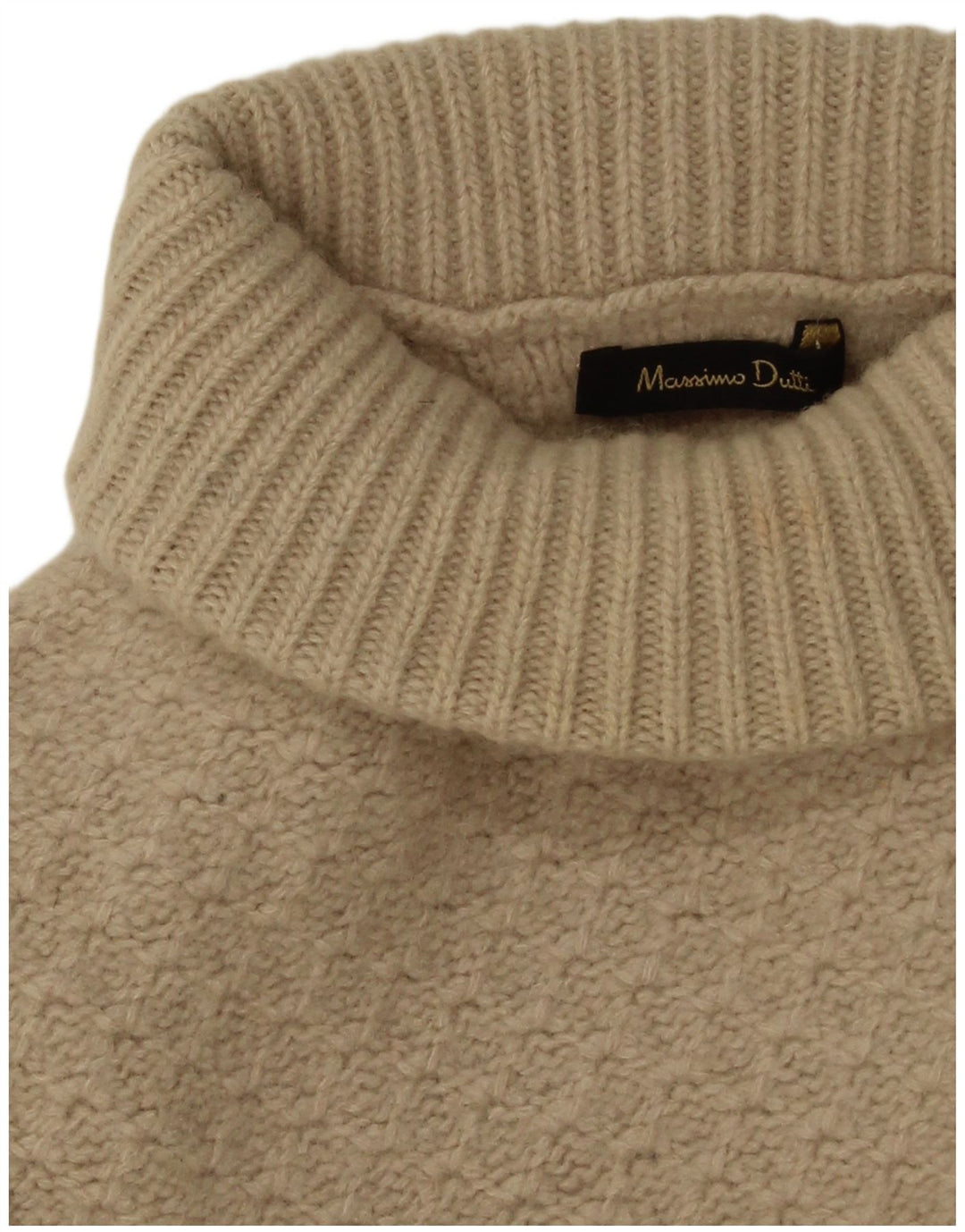 Sweter damski Massimo Dutti z wywijanym dekoltem UK 14, duży, beżowy, geometryczny
