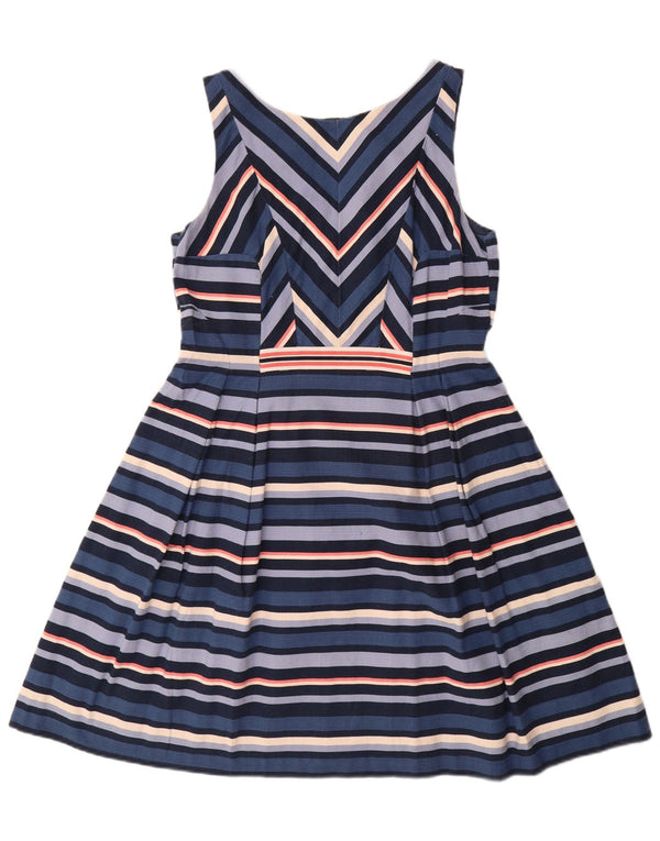 OASIS Womens Sleeveless A-Line Dress UK 14 Medium Navy Blue Striped Cotton