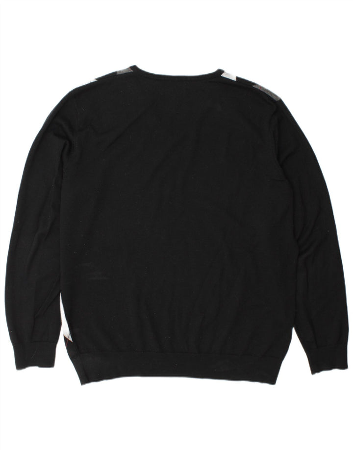 Męski sweter Fred Perry z dekoltem w kształcie litery V, XL, czarny Argyle/diamentowa wełna