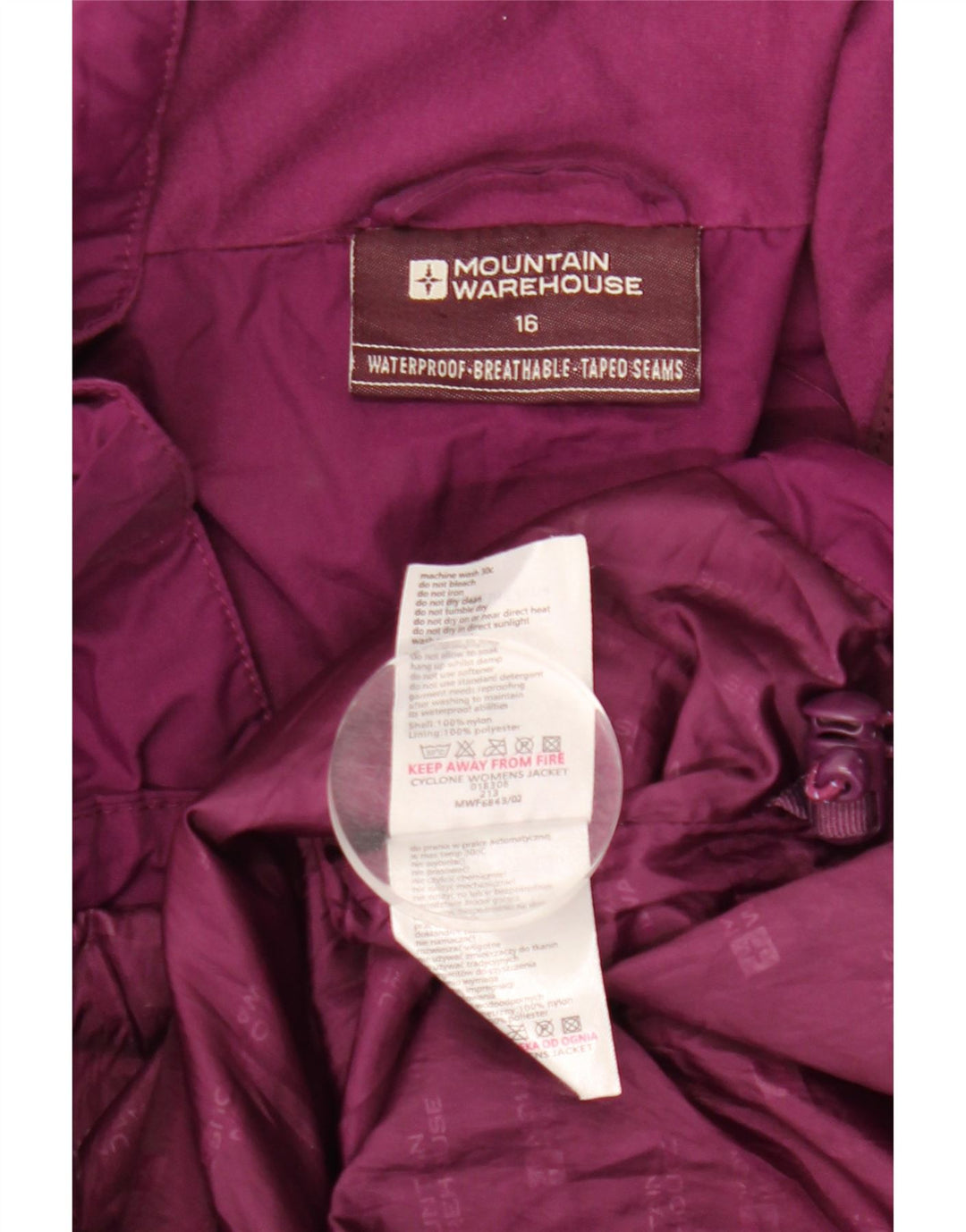 Damska kurtka przeciwdeszczowa Mountain Warehouse UK 16, duży, fioletowy nylon w bloki kolorów