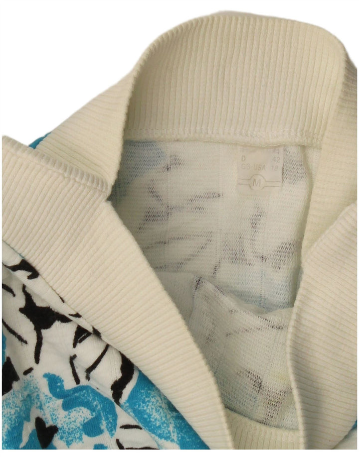 Sweter damski VINTAGE z dekoltem w łódkę UK 14 Średni biały kwiatowy