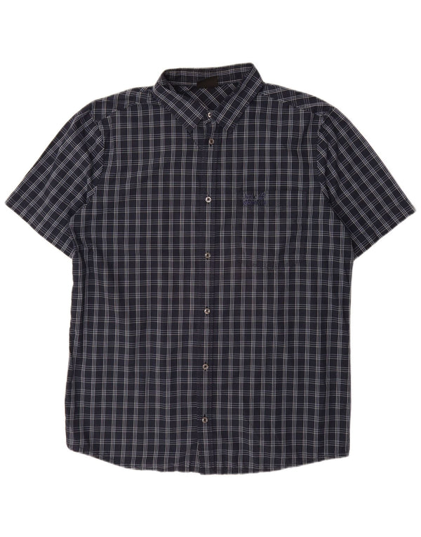 Koszula męska z krótkim rękawem Jack Wolfskin UK 42, duża, bawełniana w granatową kratę