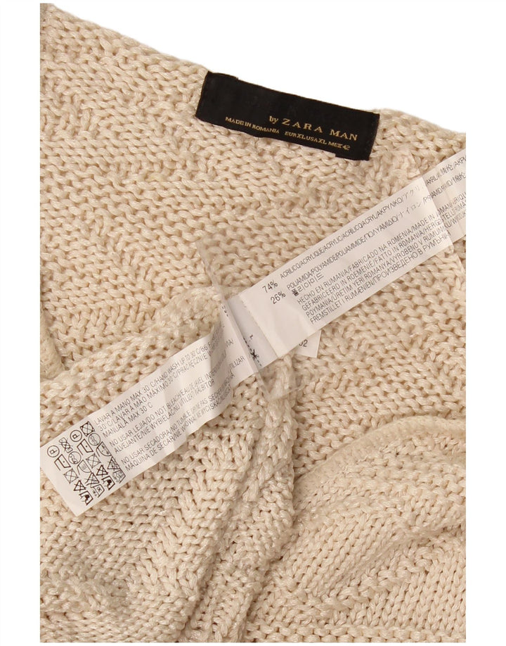 Męski sweter Zara z dekoltem w kształcie litery V, XL, beżowy, akrylowy