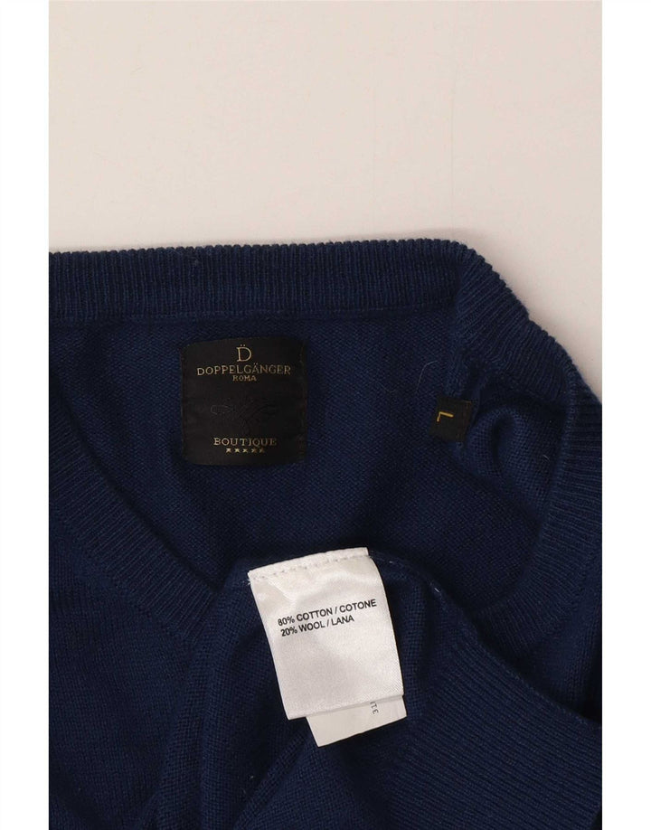 Vintage męski sweter z wycięciem pod szyją, duży, niebieski, bawełniany