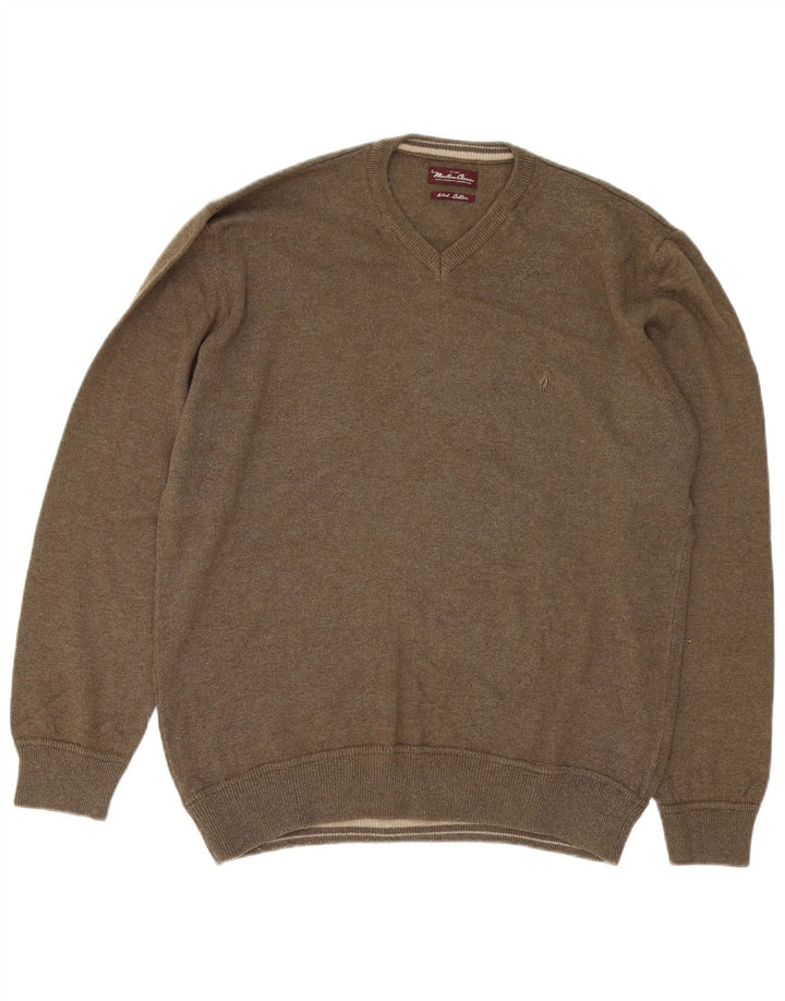 Marlboro Classics Męski sweter z dekoltem w kształcie litery V XL, wełniany khaki