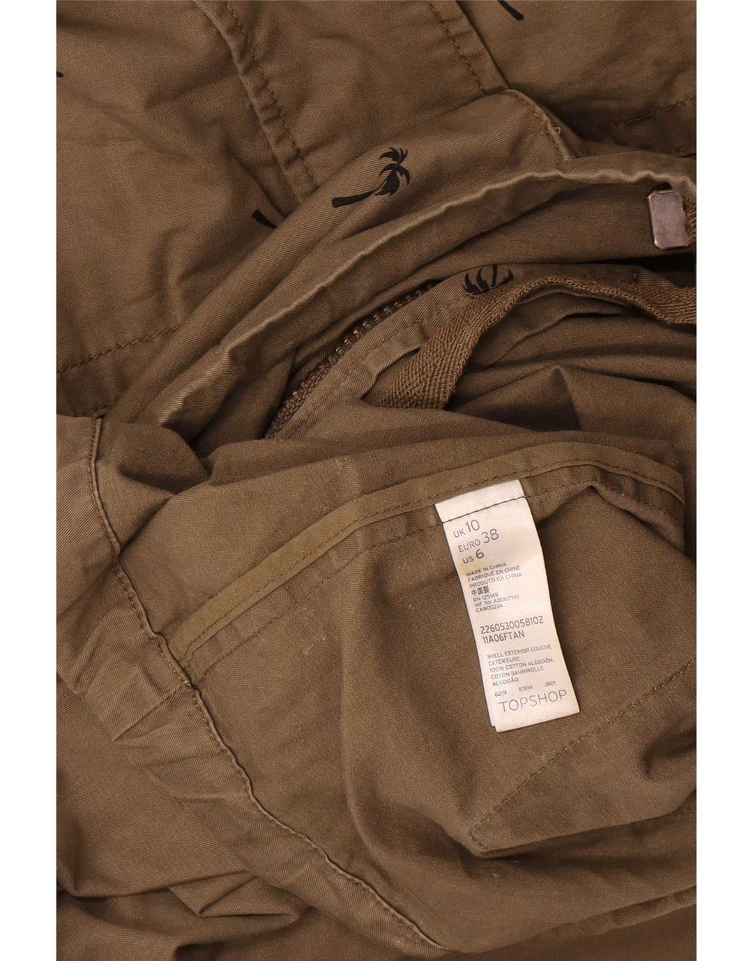Damska kurtka typu oversize z abstrakcyjnym wzorem Topshop UK 10, mała khaki