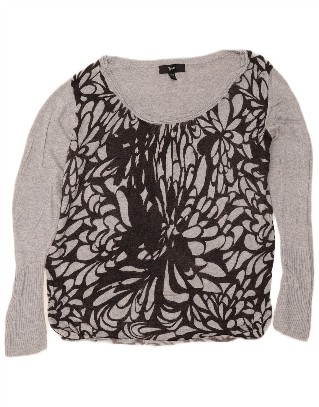 Damski sweter MOSSIMO z dekoltem w łódkę, UK 16/18, duży, szary w kwiaty