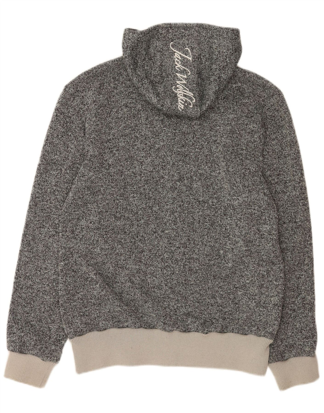 Męski sweter z kapturem i grafiką Jack Wolfskin, duży, szary, nakrapiany poliester