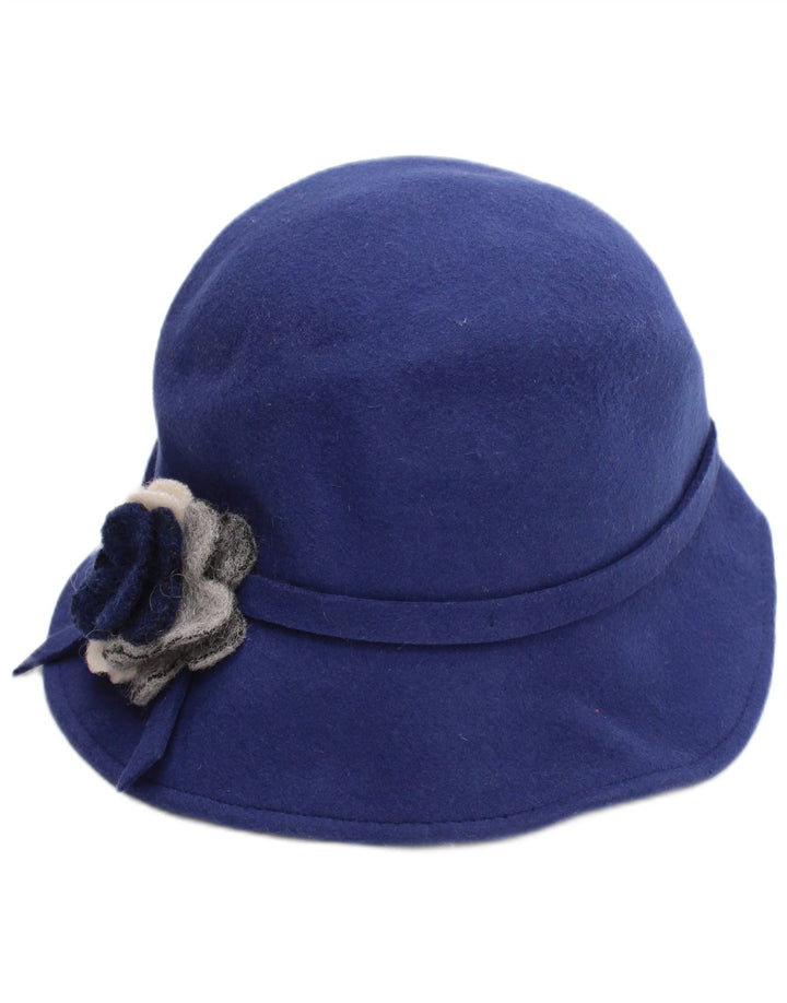VINTAGE Womens Cloche Hat One Size Blue Wool Retro