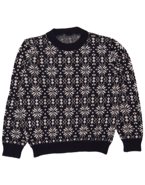 Vintage męski sweter z okrągłym dekoltem, duży granatowy Fair Isle