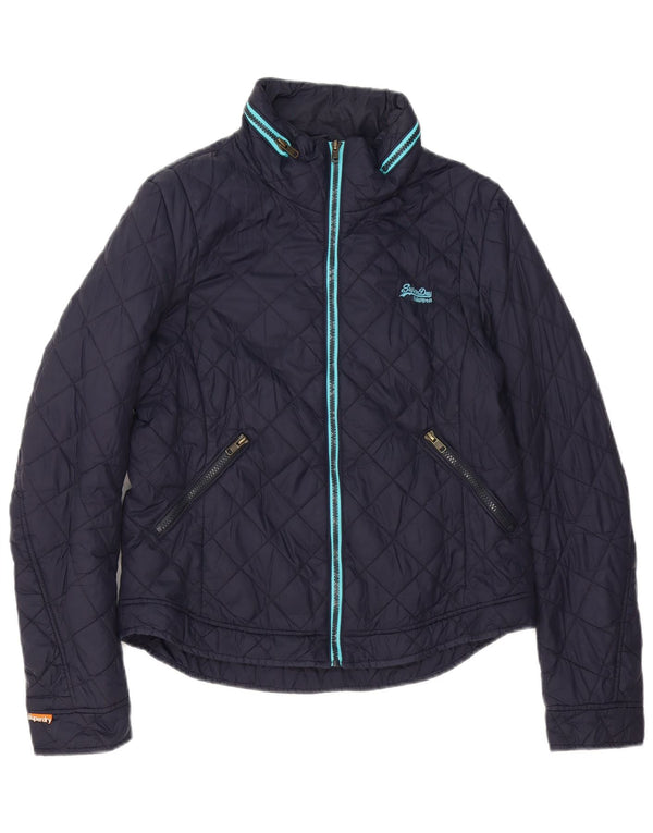 Damska pikowana kurtka z kapturem Superdry UK 14, duża granatowa, nylonowa