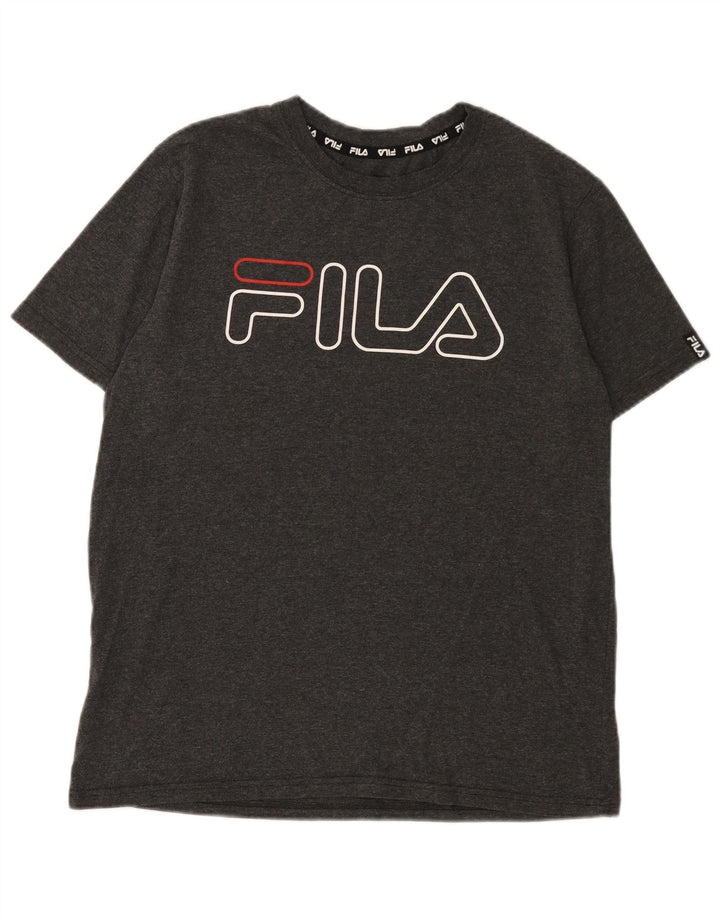 Męski T-shirt z grafiką Fila, duży, szary, poliestrowy