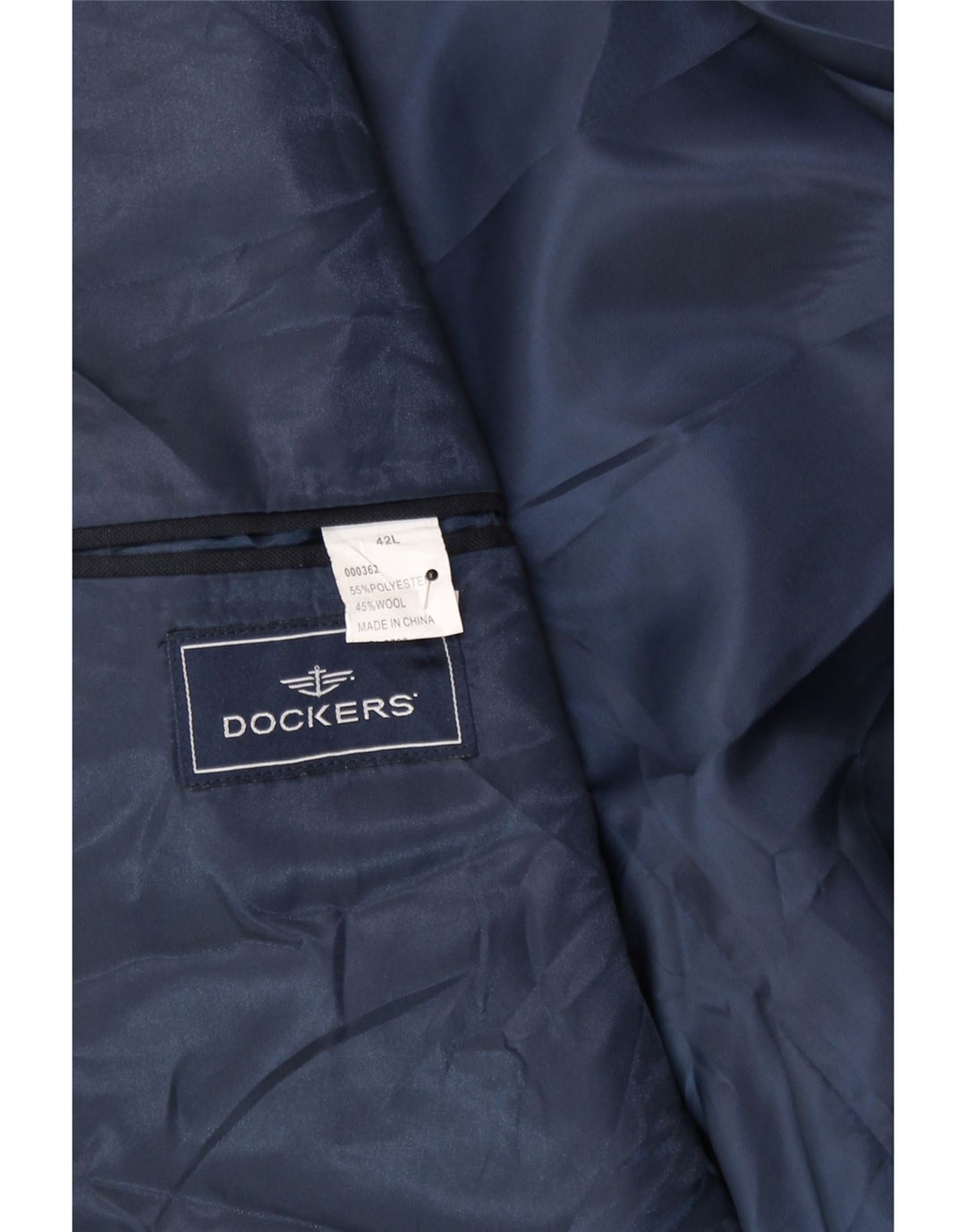 DOCKERS Mens Longline 2 Button Blazer Jacket UK 42 XL Navy Blue Polyester Vintage Dockers and Second-Hand Dockers from Messina Hembry 