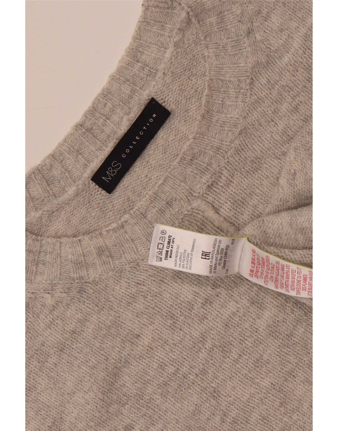 Marks & Spencer Damski sweter oversize z okrągłym dekoltem, UK 16, duży, szary