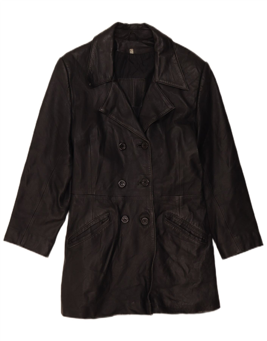 VINTAGE damski płaszcz skórzany UK 14, duża czarna skóra