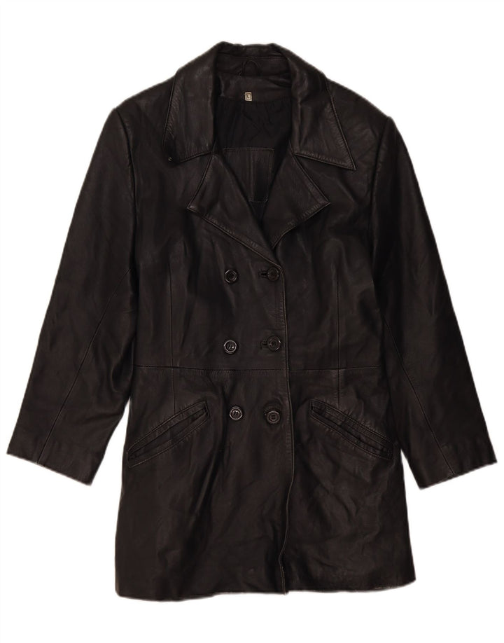 VINTAGE damski płaszcz skórzany UK 14, duża czarna skóra