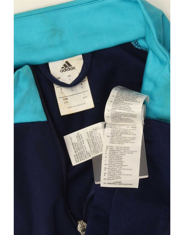 Męska kurtka dresowa Adidas, duża, granatowa, z blokami kolorów, poliestrowa