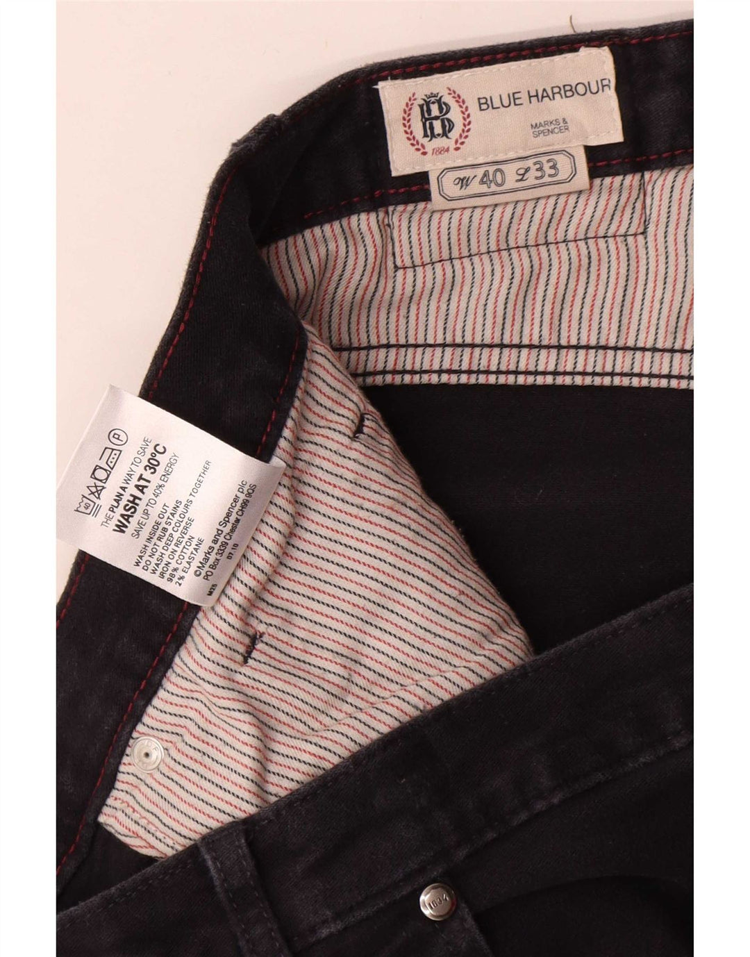 Męskie spodnie casual Marks & Spencer Blue Harbor W40 L33 granatowe