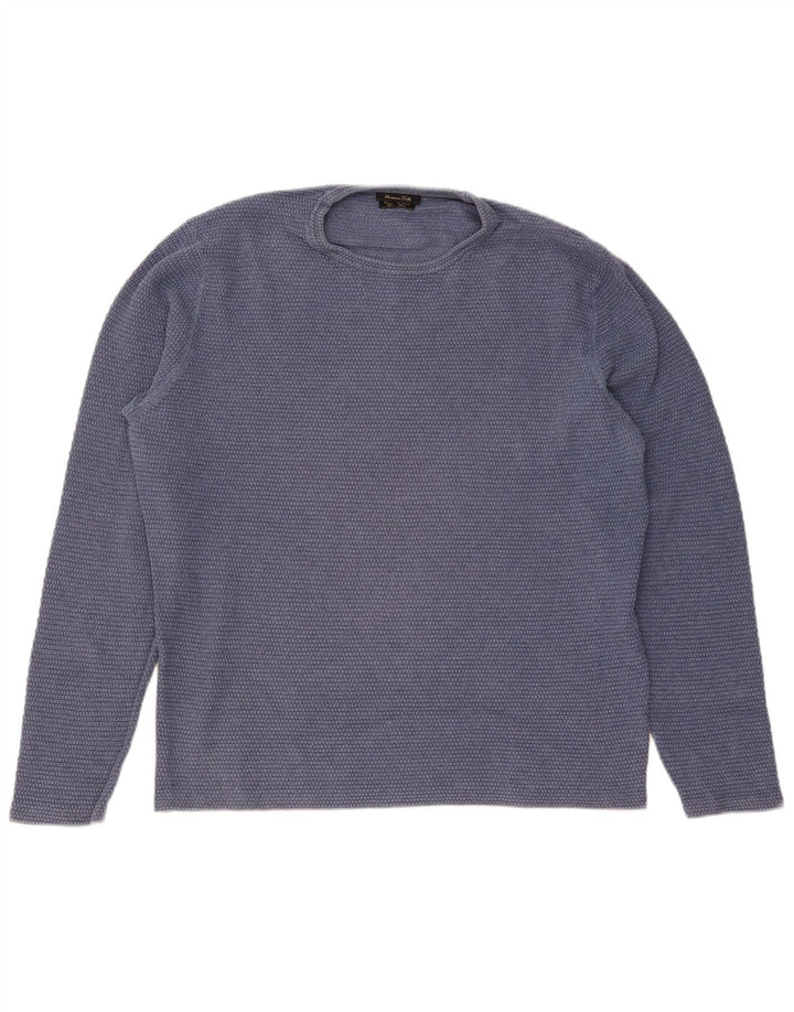 Męski sweter Massimo Dutti z okrągłym dekoltem, duży, niebieski, bawełniany